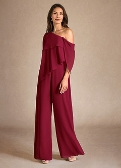 Azazie Halima Kleider für die Brautmutter Overall/Jumpsuit Seitliche Cut-Outs Chiffon Kleid Burgunderrot image2