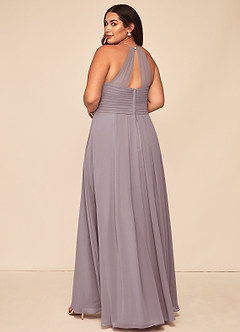 Azazie Ginger Bridesmaid Dresses Dusk A-Line Halter Pleated Chiffon Dress image11