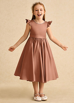 Azazie Dumpling Robe Demoiselle D'honneur Fillette Robe Trapèze en Mat Satiné Arc Bronze image2