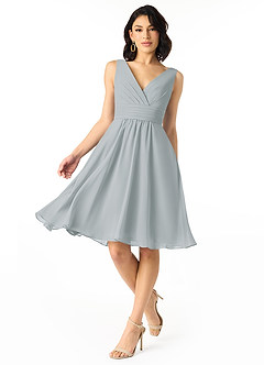 Azazie Kyla Final Sale Dolphin Grey A-Line Pleated Chiffon Dress image1