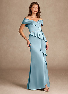 Azazie Dareia Kleider für die Brautmutter Meerjungfrau-Linie Schulterfrei Stretch-Satin Kleid Stimmungsvolles Blau image4