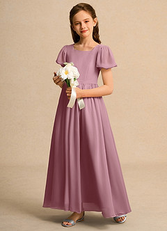 Azazie Joss Flower Girl Dresses Vintage Mauve A-Line with Sleeves Chiffon Dress image11