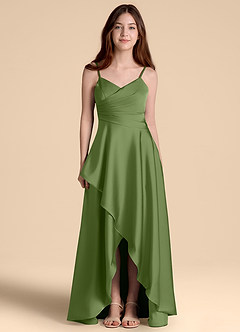 Azazie Prisha Junior Juniper A-Line Pleated Stretch Satin Dress image5