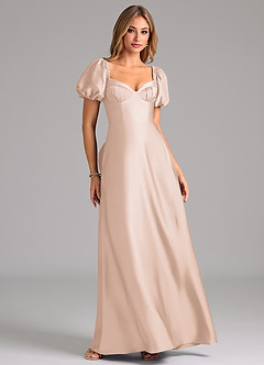 Azazie Fatima Bridesmaid Dresses Blushing Pink A-Line Pleated Stretch Satin Dress image1