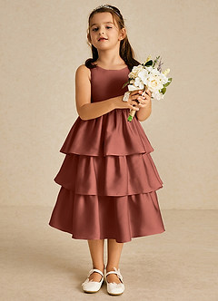 Azazie Margery Blumenmädchenkleider A-Linie Schleifen Stretch-Satin Kleid Rotbraun image2