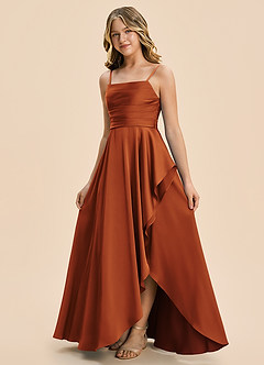 Azazie Naveah Junior Cinnamon A-Line Ruched Stretch Satin Dress image5