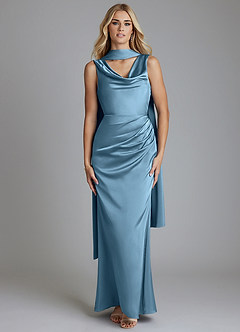 Azazie Tallie Suknie dla druhen Syrena Pofałdowany Satyna elastyczna Do ziemi Sukienka image5