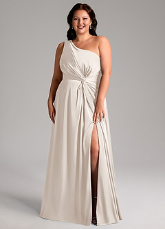 Azazie Brooke Bridesmaid Dresses White Alabaster A-Line One Shoulder Stretch Satin Dress image9