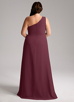 Azazie Brooke Vestidos de damas de honor Vestido de Cabernet de Gasa de Corte en A con Hombro unilateral image9