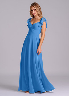 Azazie Leilani Bridesmaid Dresses Blue Jay A-Line Pleated Chiffon Dress image4