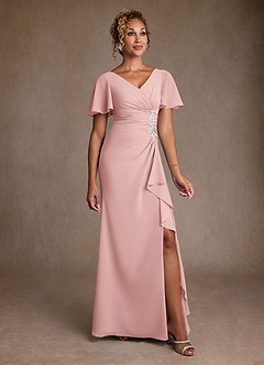 Azazie Suffolk vestidos de madre de la novia Vestido de Rosa Empolvado de Gasa de Corte en A con Plisado image1