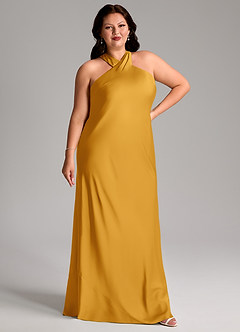 Azazie Doretta Bridesmaid Dresses Butterscotch Mermaid Pleated Stretch Satin Dress image9