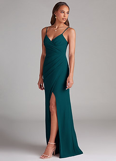Azazie Maci Bridesmaid Dresses Pine Sheath Pleated Chiffon Dress image3
