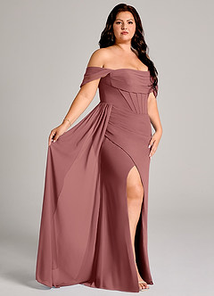 Azazie Amyra Bridesmaid Dresses Amethyst Sheath Off the Shoulder Chiffon Convertible Dress image12