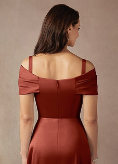 Azazie Amelia Mother of the Bride Dresses Terracotta A-Line Off the Shoulder Stretch Satin Dress image7