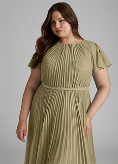 Azazie Kara Bescheiden Bruidsmeisjekleding A-Lijn Geplooid Chiffon Vloerlengte Jurk image15