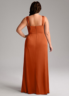 Azazie Denice Robes de demoiselle d'honneur Robe Fourreau en Satin extensible Plissée Orange Brûlée image11