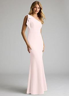 Azazie Rinna Bridesmaid Dresses Blushing Pink Mermaid One Shoulder Stretch Crepe Dress image1