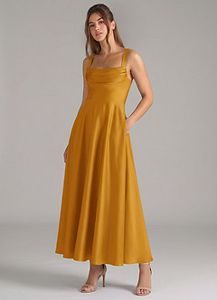 Azazie Shaude Suknie dla druhen Linia A Pofałdowany Satyna elastyczna Długość kostki Sukienka image5