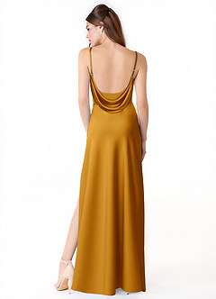 Azazie Alaija Bridesmaid Dresses Butterscotch Mermaid Side Slit Stretch Satin Dress image4