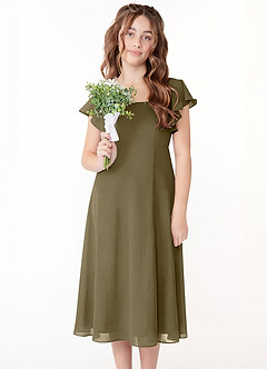 Azazie Bondi Junior Willow Green A-Line Ruched Chiffon Dress image4