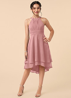 Azazie Linna Junior Vestido de Rosa Polvorienta de Gasa de Corte en A con Plisado image1