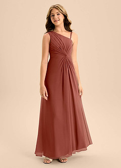 Azazie Brooke Junior Auburn A-Line Side Slit Chiffon Dress image5