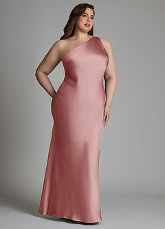 Azazie Juniper Pasjurken voor thuis Jurk van Stretch Satijn met Zeemeermin One-shoulder Stoffige Roos image10