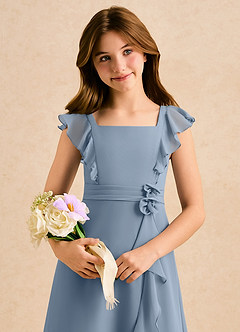 Azazie Soso Girls Formal Blomsterpigekjoler A-Line Plisseret Chiffon Gulv-længde Kjole image6