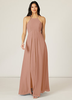 Azazie Sarah Bridesmaid Dresses Champagne Rose Empire Pleated Chiffon Dress image1