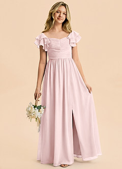 Azazie Anaya Junior Abito A-Line in Chiffon Scollo a Cuore Rosa Rossore image5
