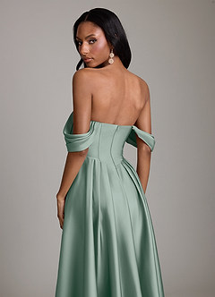 Azazie Loisa Abiti da Damigella Abito A-Line in Raso Elasticizzato a Spalla Scoperta Salvia Argentata image4