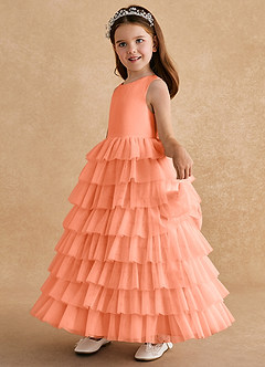 Azazie Twinkle Toes vestidos de niña de las flores Vestido de Atardecer de Tul de Corte En A con Lazo image4