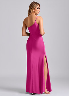 Azazie Marseli Final Sale Fuchsia Mermaid One Shoulder Stretch Satin Dress image2