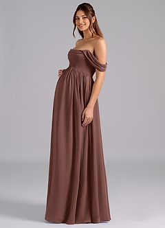 Azazie Saige Robes de demoiselle d'honneur de maternité Robe Trapèze Plissée Longueur ras du sol Mousseline de soie image5