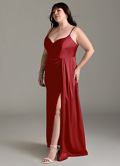 Azazie Brielle Robes de demoiselle d'honneur Robe Trapèze en Satin extensible Bretelles spaghetti Grenade image10