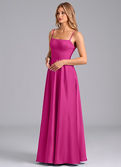 Azazie Elita Brautjungfernkleider A-Linie Plissee Stretch-Satin Kleid Fuchsia image4