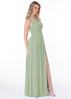 Azazie Jaclyn Brautjungfernkleider A-Linie Plissee Chiffon Kleid Staubiger Salbeigrün image4
