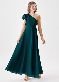 Azazie Arabella Junior Robe Trapèze en Mousseline de soie Rayé Vert Pin image4
