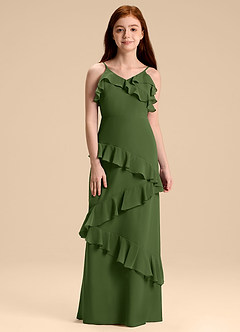 Azazie Evara Junior Olive A-Line Chiffon Dress image3