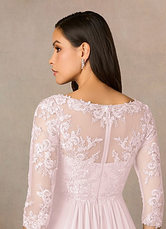 Azazie Hayek Mother of the Bride Dresses Blushing Pink A-Line V-Neck Lace Chiffon Dress image5