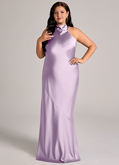 Azazie Velli Abiti da Damigella Abito Sirena in Raso Elasticizzato Collo Alto Lilla Glassato image10