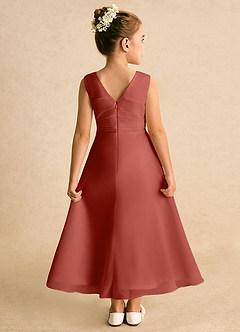 Azazie Edelweiss Flower Girl Dresses Terracotta A-Line Pleated Chiffon Dress image2