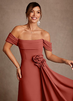 Azazie Amherst Klänningar till brudens mor Klä A-Line i Chiffong Av axeln Terrakotta image6