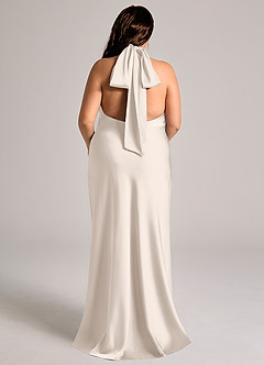 Azazie Velli Vestidos de damas de honor Vestido Alabastro Blanco de Satén Elástico de Corte Sirena con Cuello alto image8
