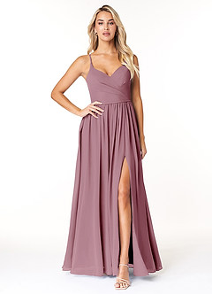 Azazie Dominic Bridesmaid Dresses Vintage Mauve A-Line V-Neck Pleated Chiffon Dress image1
