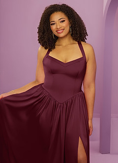 Barbie ♥ Azazie Bridesmaid Dresses Cabernet A-Line with Pockets Stretch Satin Dress image13