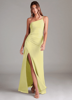 Azazie Eren Jurken voor bruidsmeisjes Jurk van Chiffon met Kolom One-Shoulder Citroensorbet image1