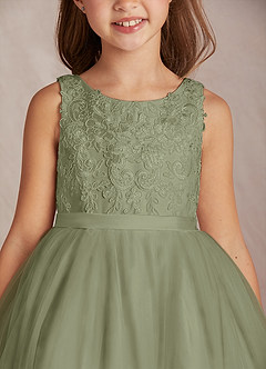 Azazie Calla Flower Girl Dresses Pistachio Ball-Gown Lace Tulle Dress image6