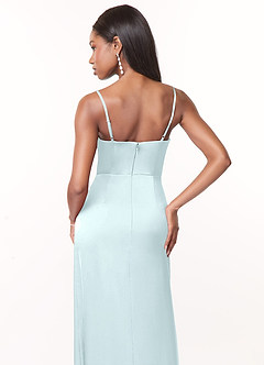 Azazie Maci Bridesmaid Dresses Sea Glass A-Line V-Neck Pleated Stretch Satin Dress image7